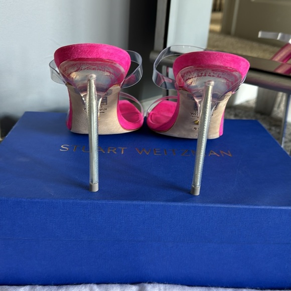 Stuart Weitzman lucite Aleena heel pink suede sz 8.5 - Picture 3 of 7
